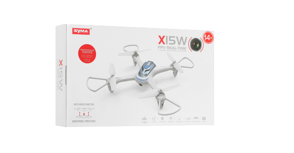 Квадрокоптер "Syma" X15W, с камерой, управление со смартфона, время полета 7,5 мин, белый
