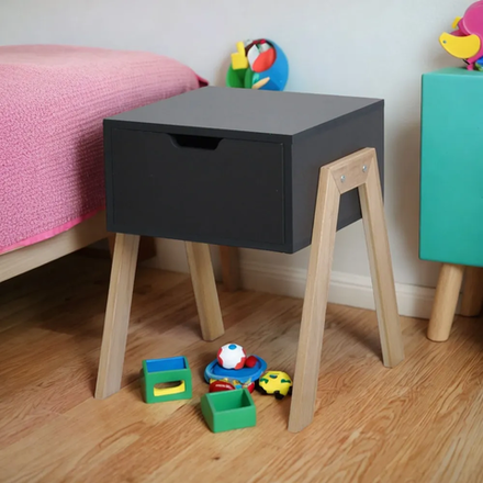 Тумба прикроватная Мунк с ножками из дуба, с ящиком, черная