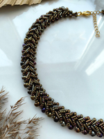 Колье из бисера "Змейка" ручной работы, цвет - Бронза тёмная