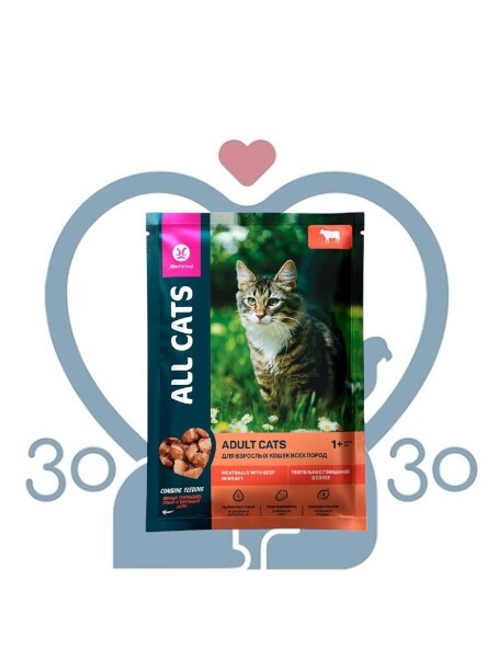 ALL CATS корм конс. для кошек тефтельки с говядиной в соусе, пауч, 85 г