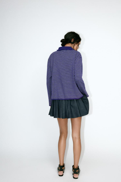 ZARA СВИТЕР В ПОЛОСКУ С ВОРОТНИКОМ ПОЛО, СИНИЙ/БЕЛЫЙ