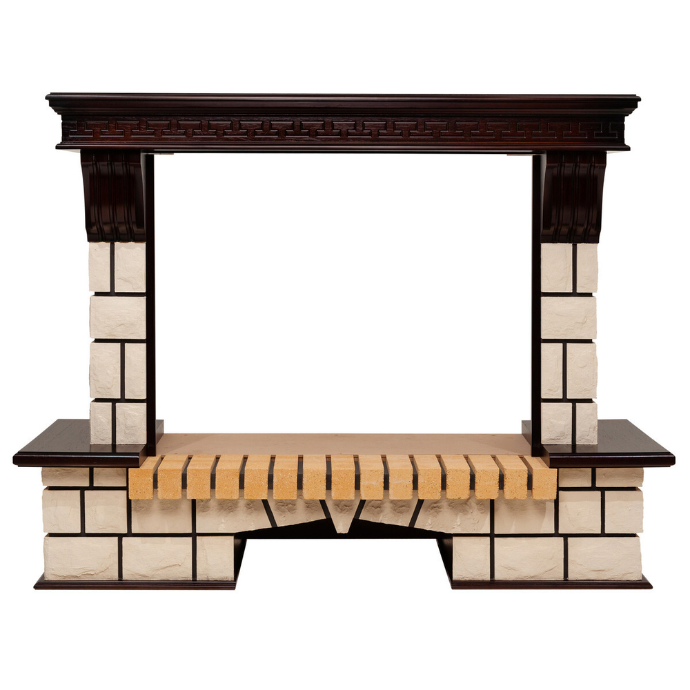 Портал каминный из МДФ RealFlame Stone 33 АО, античный дуб, белый камень