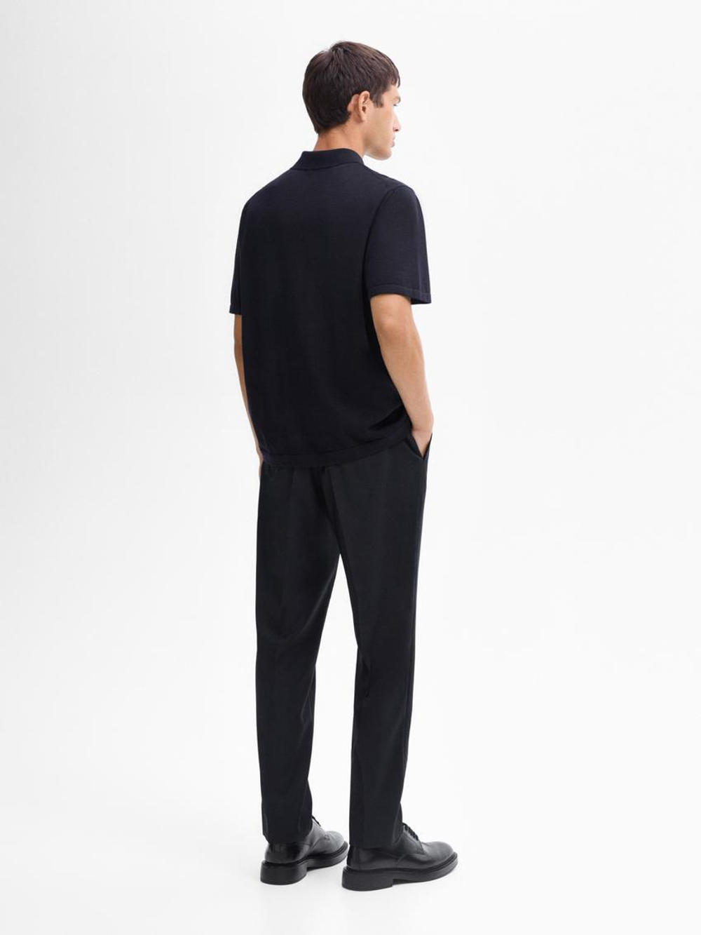 Massimo Dutti Поло из смесовой шерсти с воротником поло и короткими рукавами, темно-синий