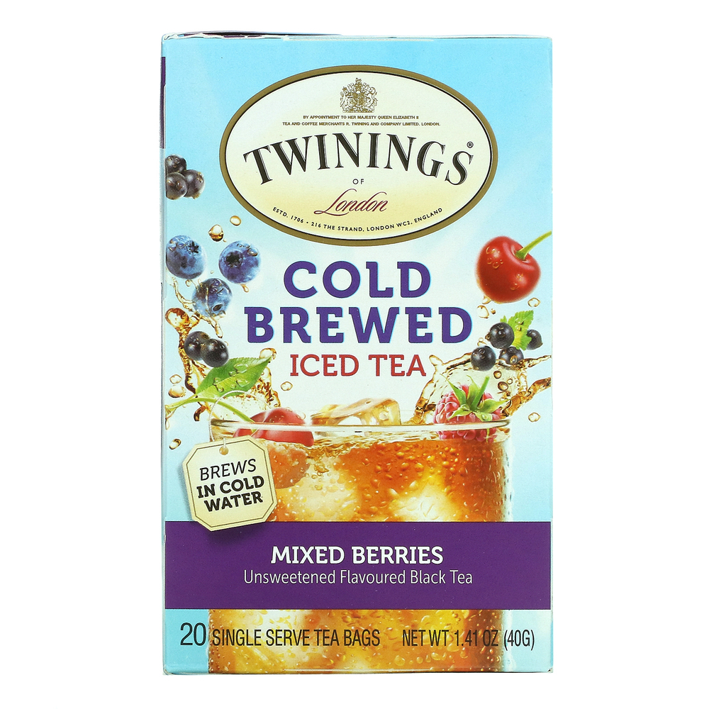 Twinings, холодный чай со льдом, несладкий черный чай, со вкусом ягод, 20 чайных пакетиков на одну порцию, 40 г (1,41 унции)