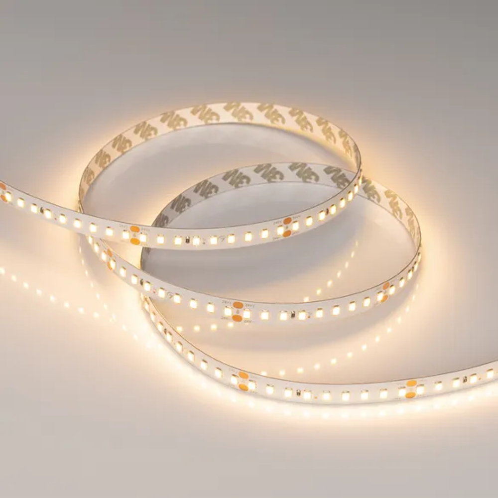 Светодиодная лента RT-A144-10mm 24V Warm2700 (7.7 W/m, IP20, 2835, 5m) (Arlight, высок.эфф.200 лм/Вт) 038781