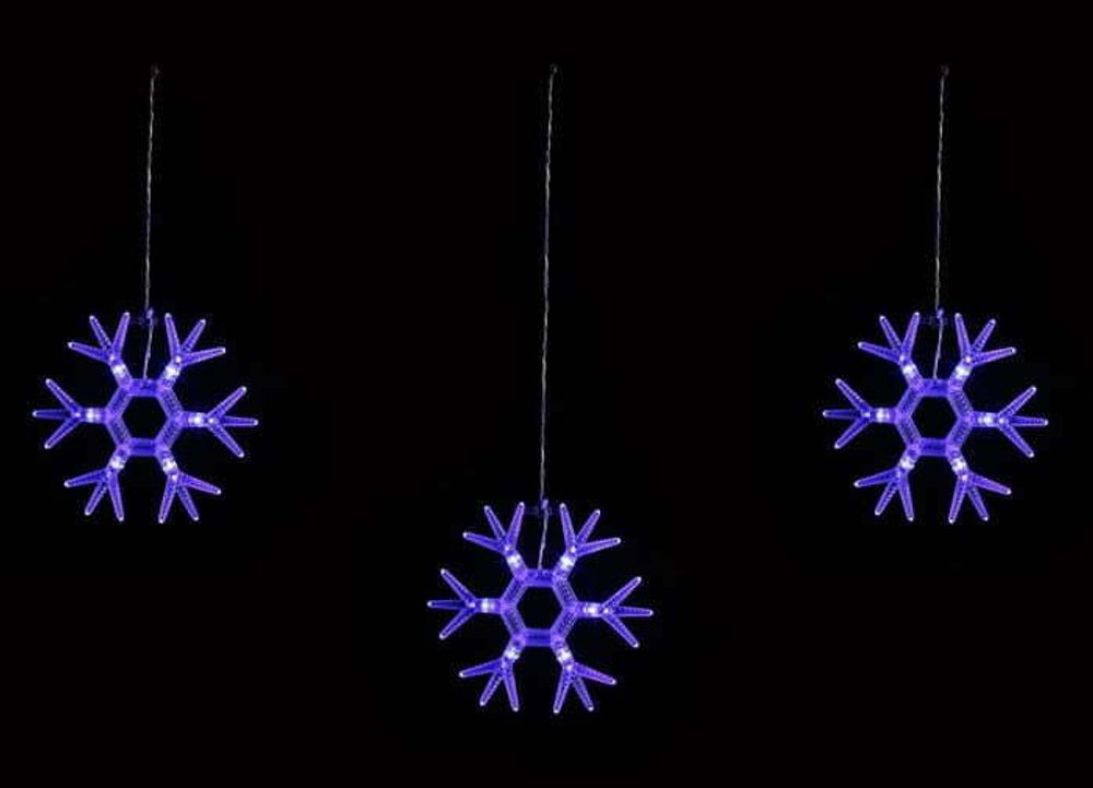 ULD-E1503-036/DTA BLUE IP20 SNOWFLAKES-1 Занавес светодиодный фигурный Снежинки-1,  1,5х0,3м. 6 подвесов. 36 светодиодов. Синий свет. Провод прозрач