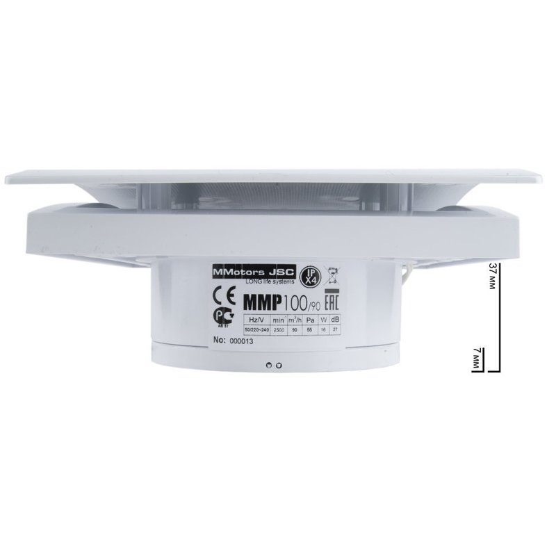 Вытяжной тонкий вентилятор для ванн ММ-Р 06 стекло овал 90 м³/час с обратным клапаном белый глянец