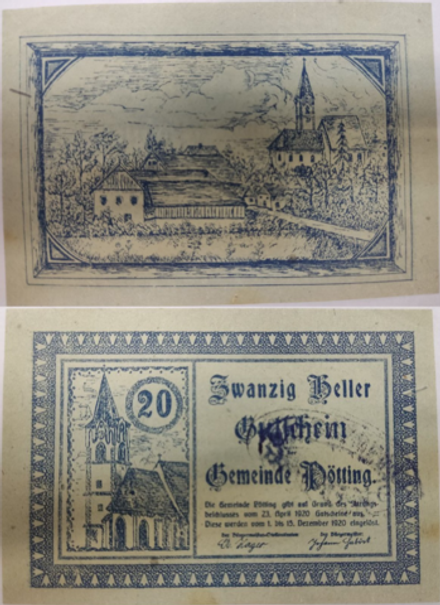 Австрия 20 геллеров Дёттинг 1920 aUNC