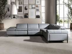5-местный диван с реклайнером 6218 с левым шезлонгом из серой кожи