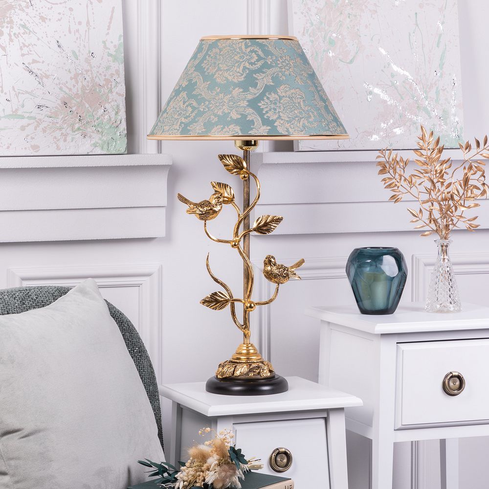 Настольная лампа Терра Spring Бронза с абажуром №38 Vatican (Ватикан) Аквамарин