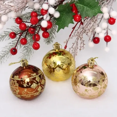 Новогодние шары 7см (набор 3шт) «Ажур», шоколад/золото/шампань