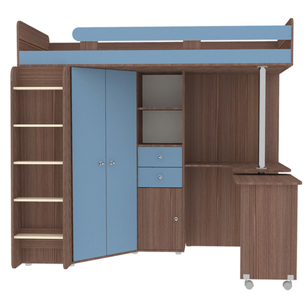 Кровать-чердак КарИВи М85 Бодего Темный Светло-синий, голубой