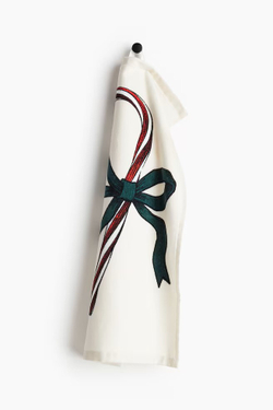 H&M Хлопковое полотенце с рождественским принтом, темно-зеленый