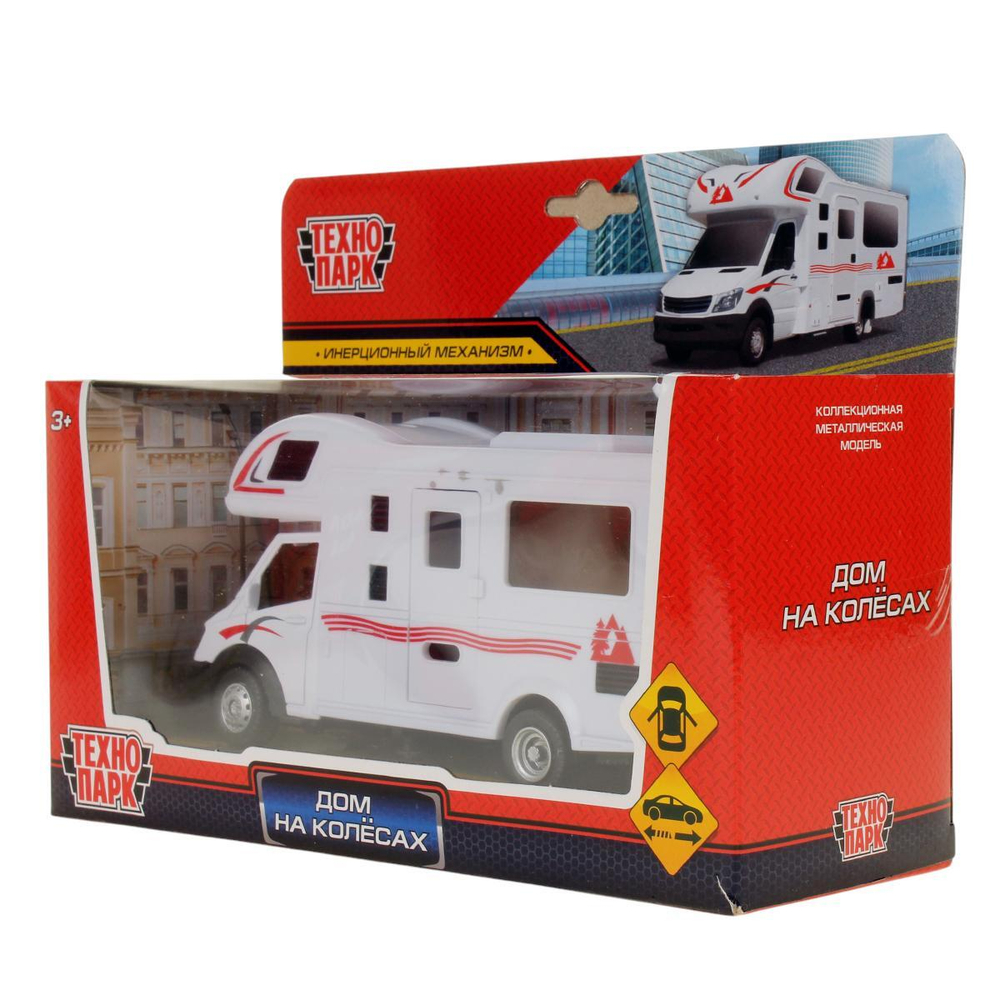 Модель ин. мет. "Дом на колёсах" 17см, двери, коробка 1020-R (Технопарк)