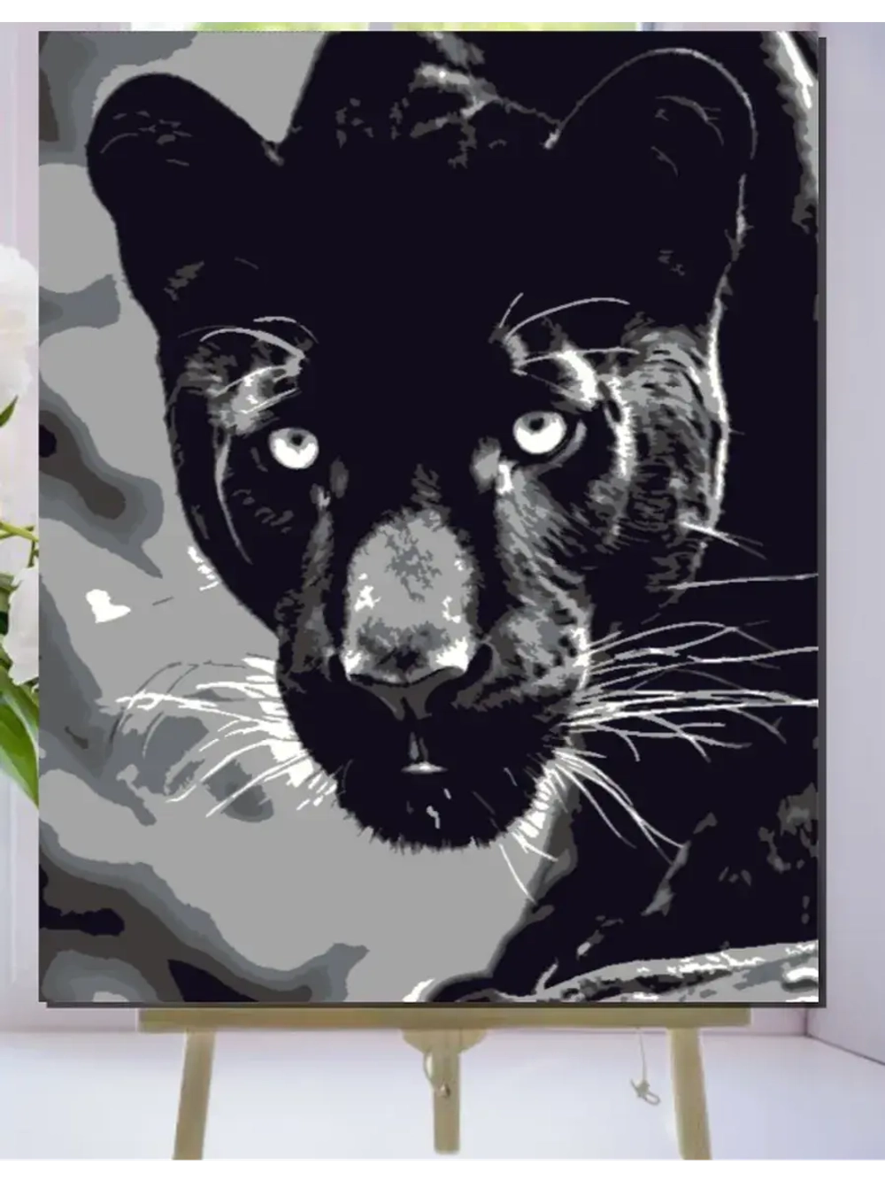 Картина по номерам черно-белая Пантера