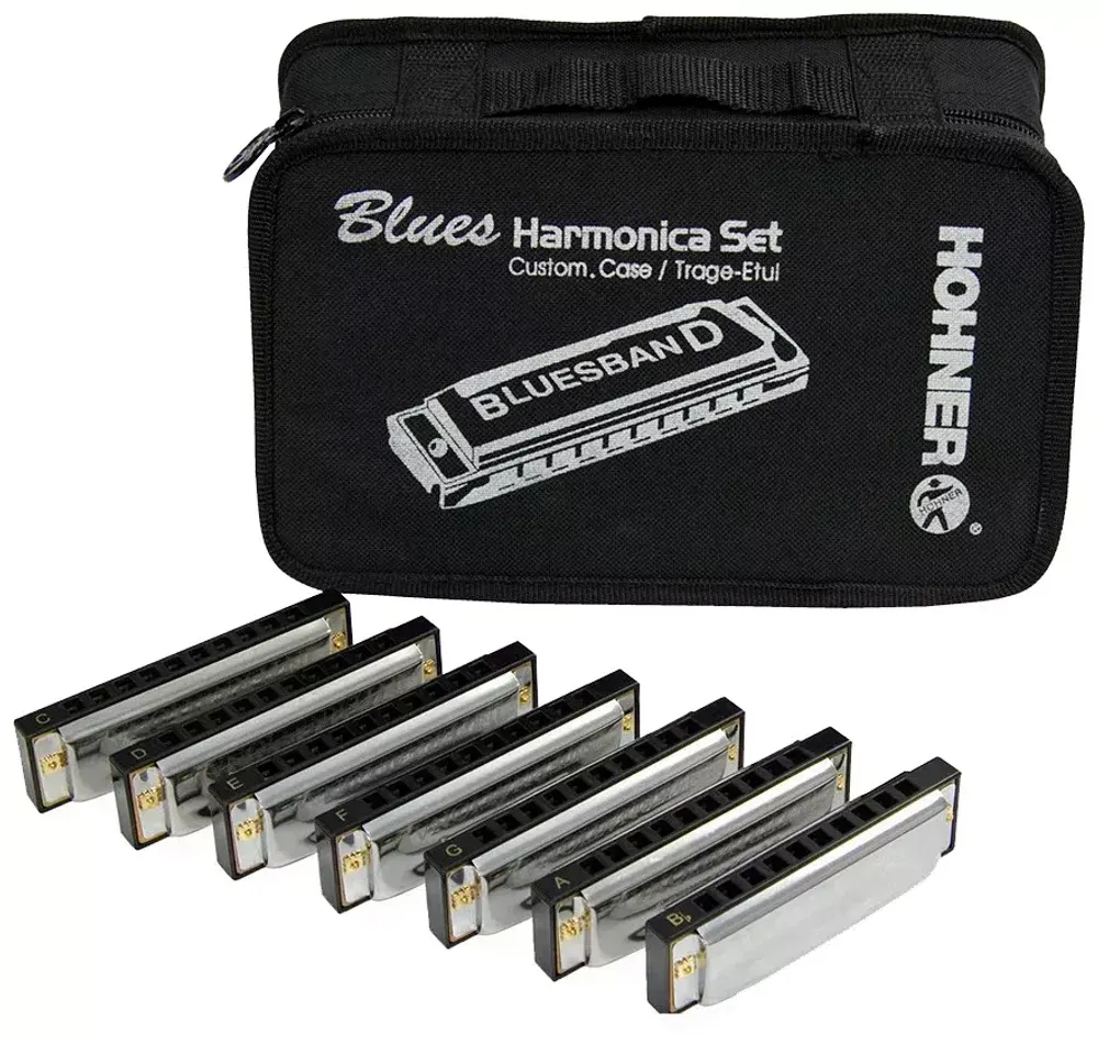 Hohner Blues Band  M91105 Набор губных гармошек 7шт в чемоданчике. Тональности C, D, E, F, G, A, Bb.