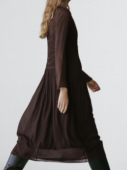 Massimo Dutti Платье миди из струящейся ткани со сборками, коричневый