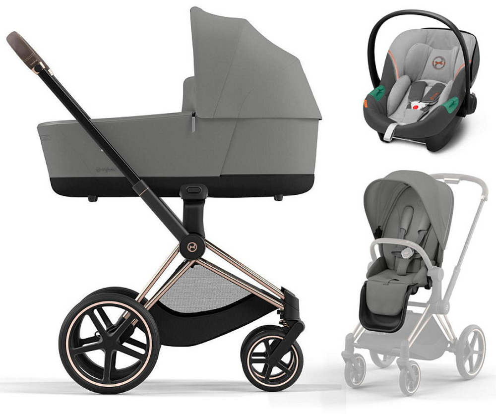 Коляска 3 в 1 Cybex Priam IV Rosegold complete и автокресло Aton S2 i-Size Lava Grey Mirage Grey