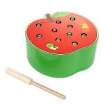 Развивающая игрушка деревянная Рыбалка Яблоко с червяками, коробка C-41678