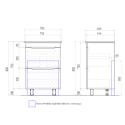 Тумба Vigo Grani 600-0-2 (590х470х850 мм) с умывальником Элина 60