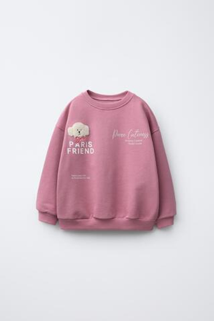 ZARA ТОЛСТОВКА С МАХРОВОЙ АППЛИКАЦИЕЙ, МЯГКИЙ РОЗОВЫЙ