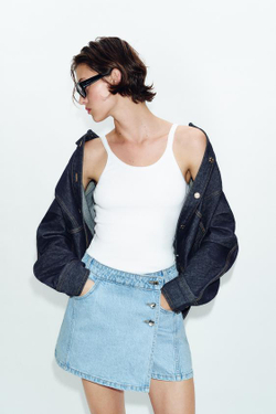 ZARA ЮБКА-ШОРТЫ ИЗ ДЕНИМА Z1975 С ЗАПÁХОМ, ГОЛУБОЙ