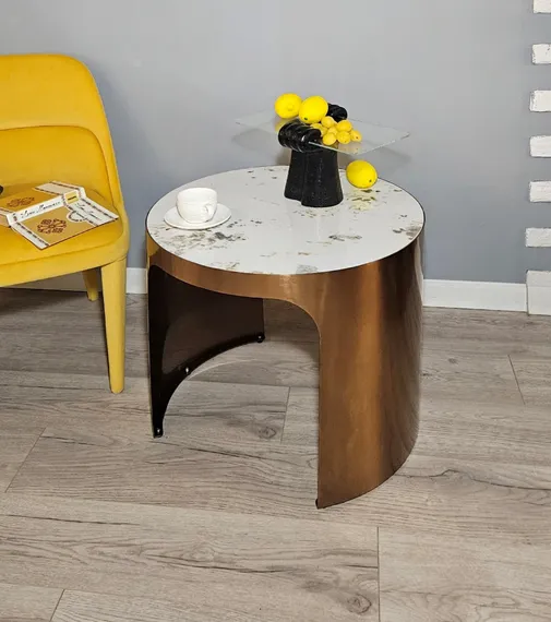 Стол журнальный Como M, Ø60х52 см, керамогранит Calacatta Macchia