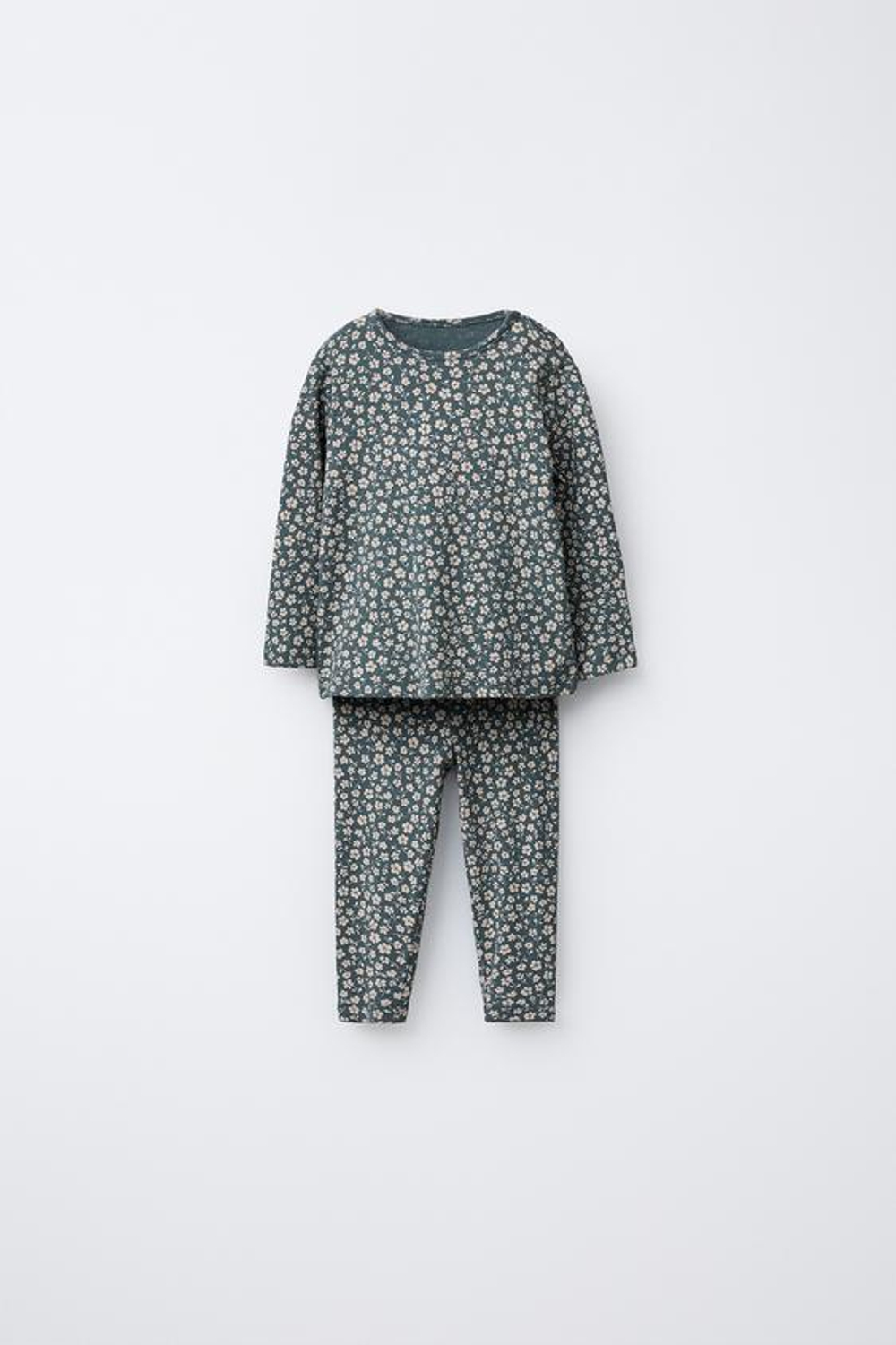 ZARA КОМПЛЕКТ ИЗ ФУТБОЛКИ И ЛЕГИНСОВ С ЦВЕТОЧНЫМ ПРИНТОМ, НЕФТЯНОЙ