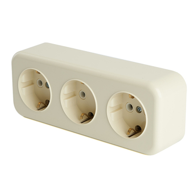 Розетка 3-местная с/з STEKKER, PST16-51-20 (RA 16-343-БЖ), пластик АВС, 250В, 16А, IP20, слоновая кость 49054