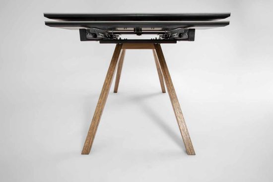 Стол Орландо-М (дуб/нога светлый дуб с черной патиной/столешница стекло Карелия)