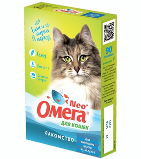 Омега NEO для кошек выведение шерсти 90таб.