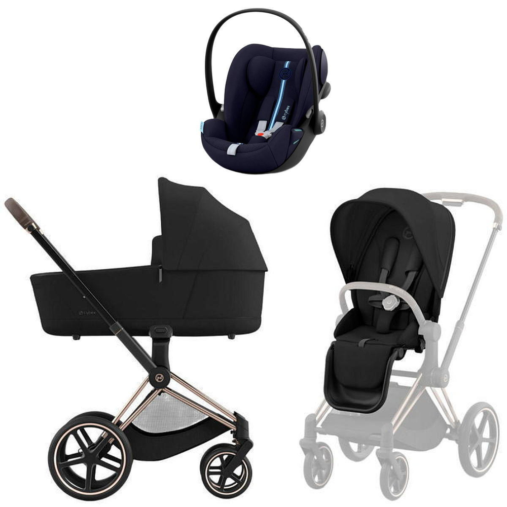 Коляска Cybex Priam IV Rosegold complete и автокресло Cloud G i-Size Ocean Blue Plus 3 в 1 Sepia Black