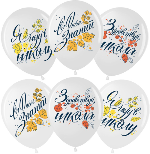 ВВ (12''/30 см) С Днем Знаний, Белый (200), пастель, 1 ст, 25 шт.