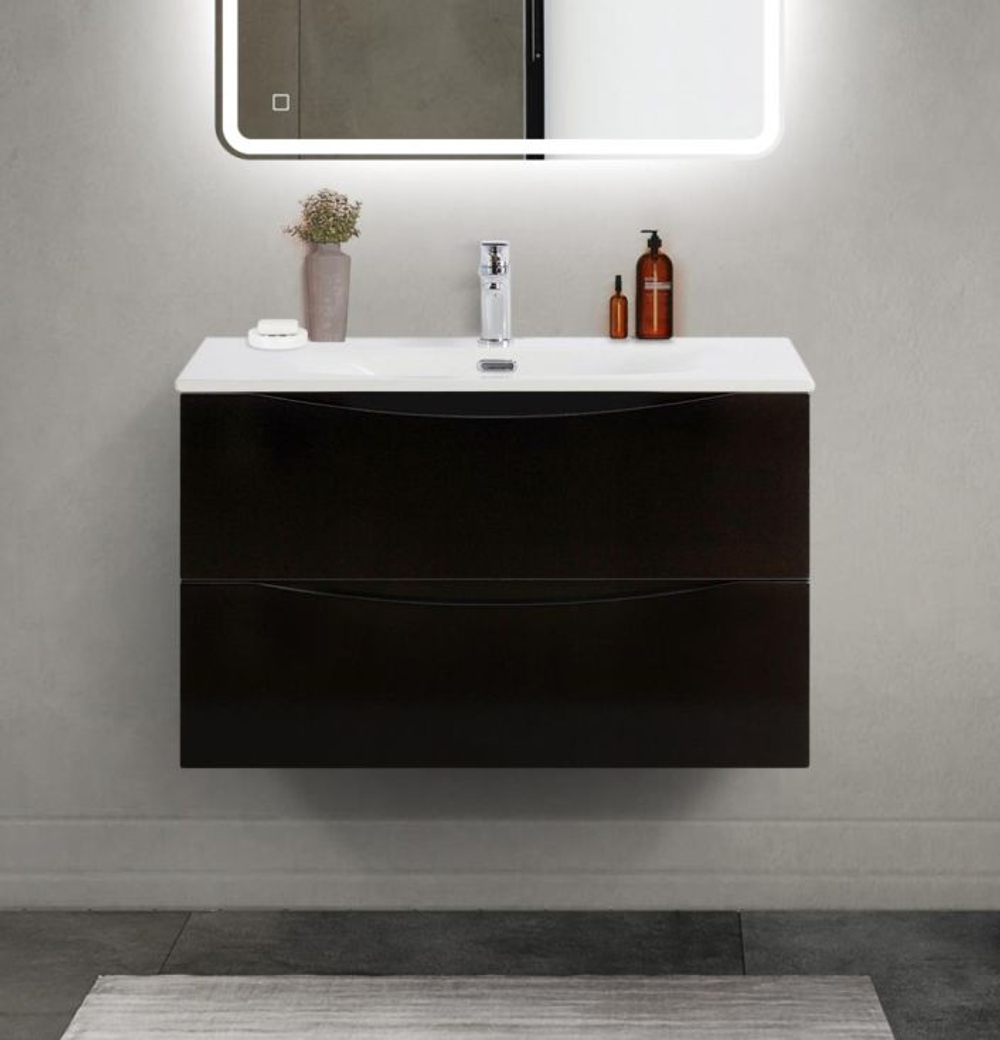 Тумба с раковиной подвесная BelBagno MARINO-CER-MINI-800-2C-SO-NL-P Nero Lucido, раковина белая BB-8099-3-80