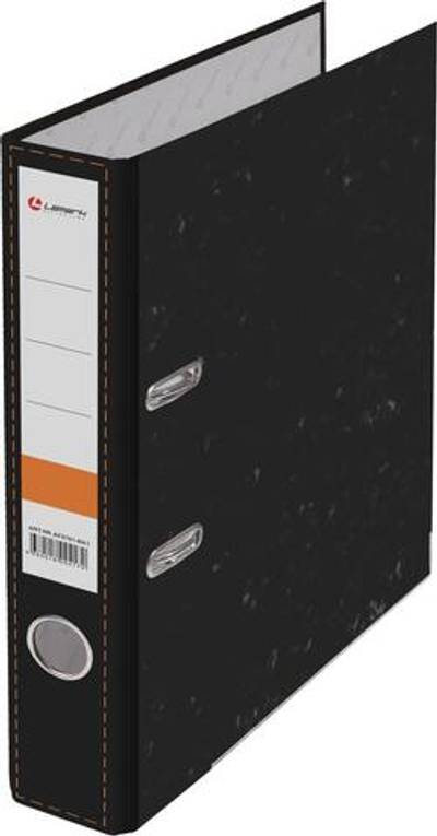 Папка-регистратор 50мм метал.окантовка, черный мрамор, собранный, металл.кольцо (Lamark)