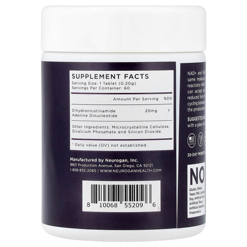 Neurogan Health, NADH, 20 мг, 60 таблеток, 18 г (0,63 унции)