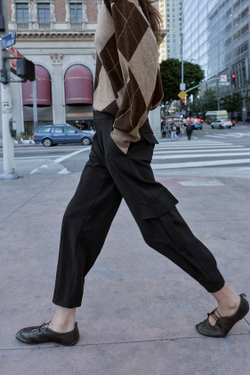 ZARA БРЮКИ CARROT FIT КАРГО, ЧЕРНЫЙ