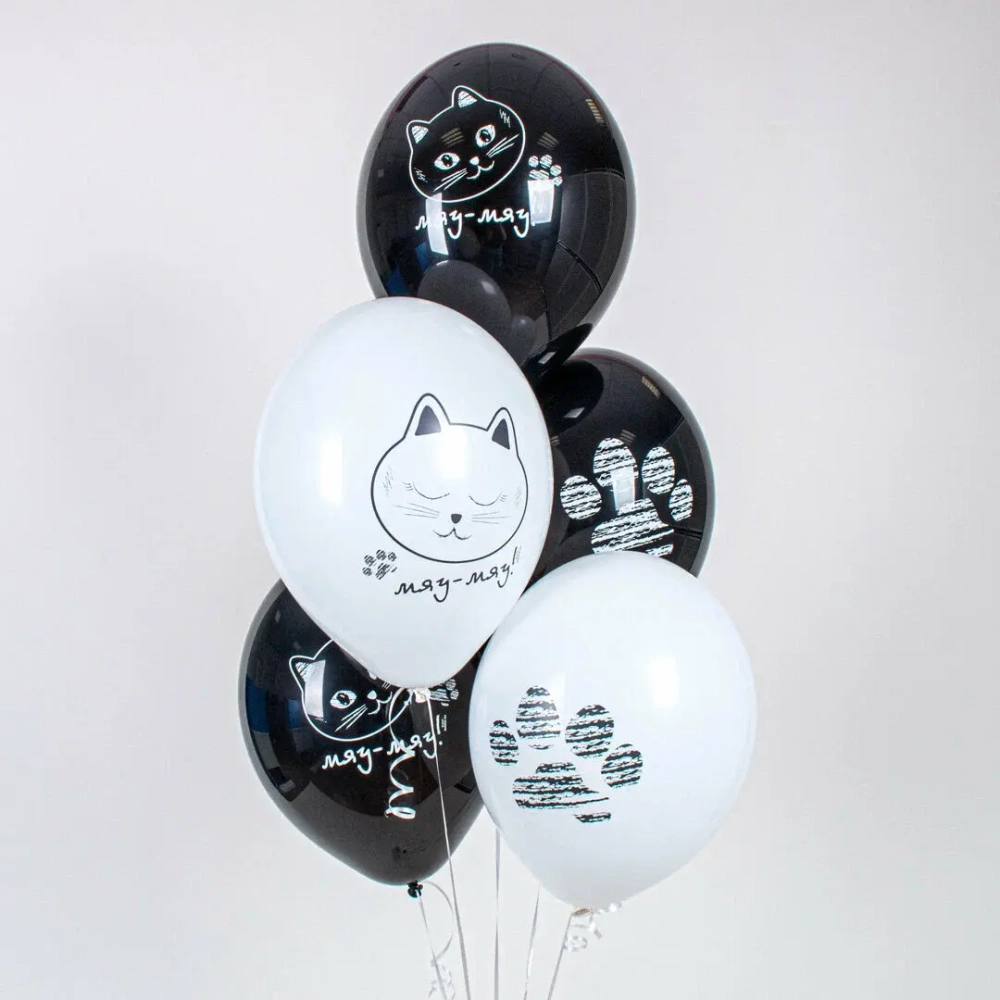 Набор латексных шаров с рисунком «Котики и лапки», 36 см, 5 шт