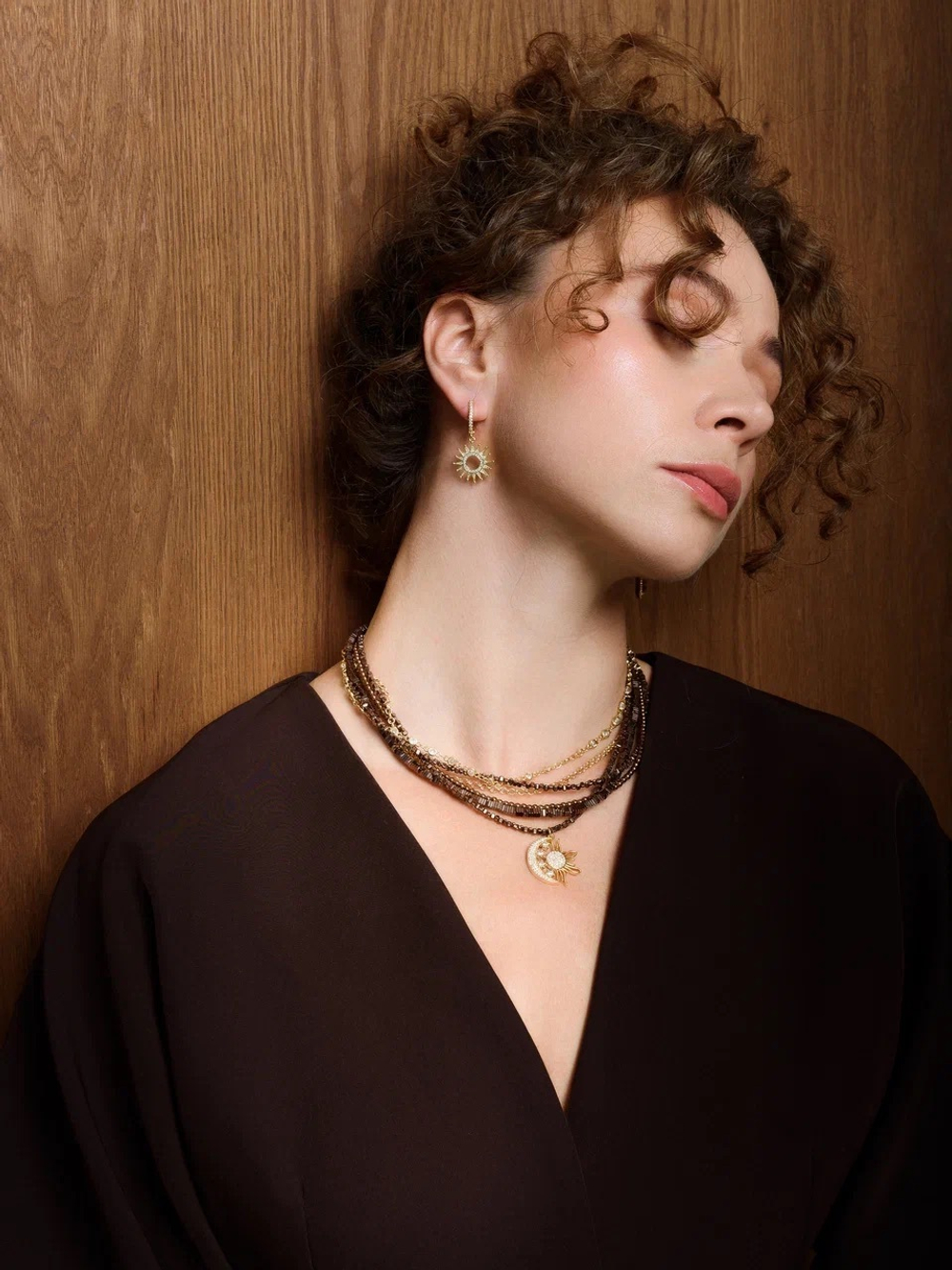 Колье "Sun And Moon" из гематита Gold