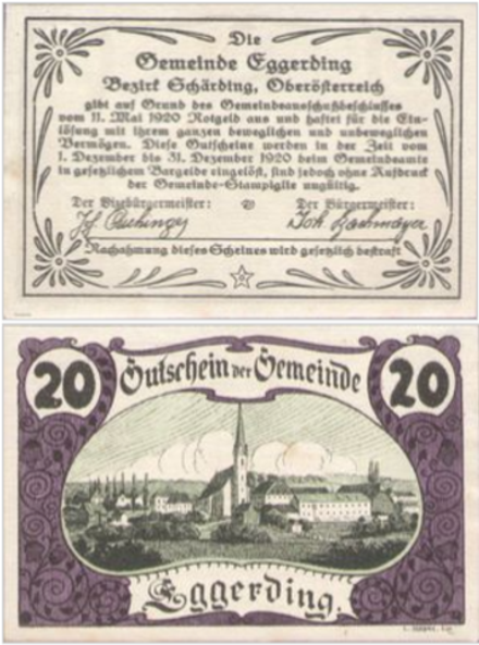 Австрия 20 геллеров 1920 Эггердинг aUNC