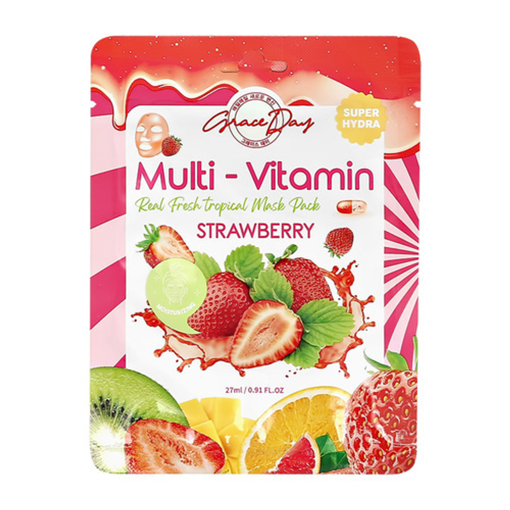 Grace Day Тканевая Маска Multi-Vitamin Real Fresh Tropical Mask Pack 27Ml Strawberry 1 Шт