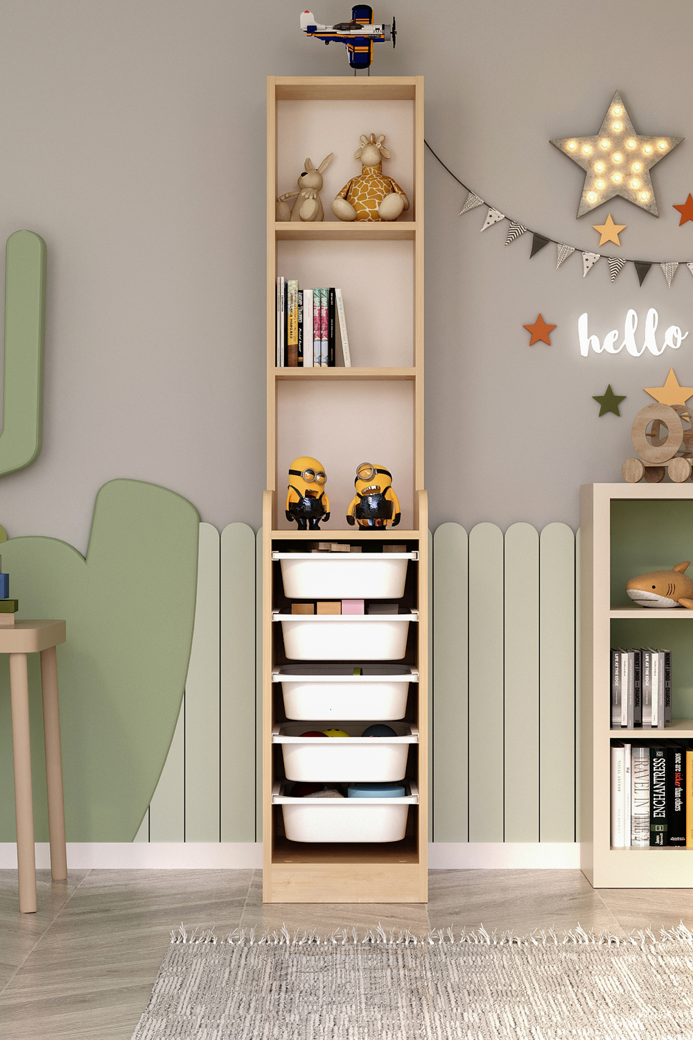 Стеллаж DERYA с 5 выдвижными ящиками - дуб