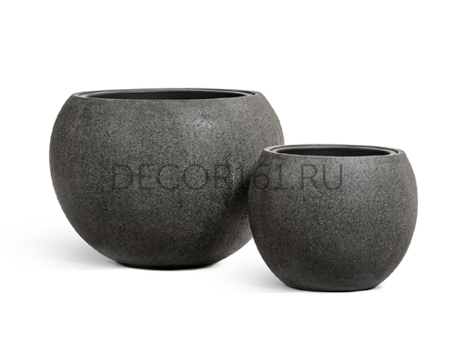 Кашпо TREEZ Effectory Stone Большая полусфера Тёмно-серый камень д-60 см, в-43 см 41.3319-01-025-GR-60