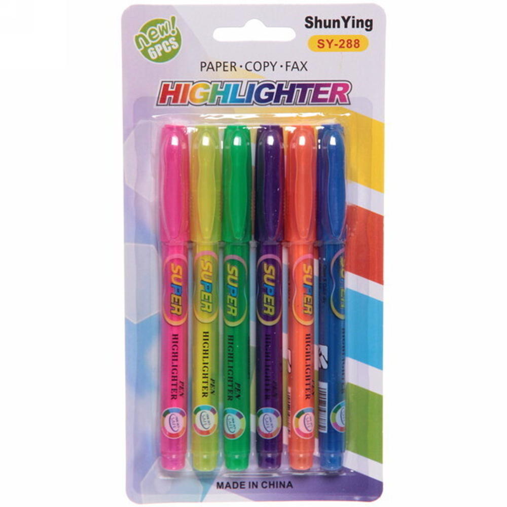 Маркер текстовыделитель, со скошенным концом 4 мм, 6 цветов, 13,5*1 см, упак, 10,5*20 см