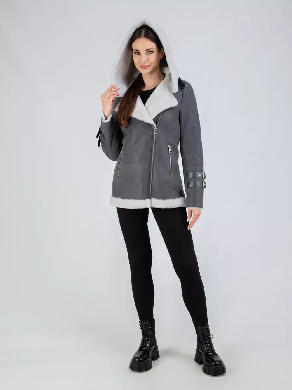 Дубленка авиатор натуральная с капюшоном