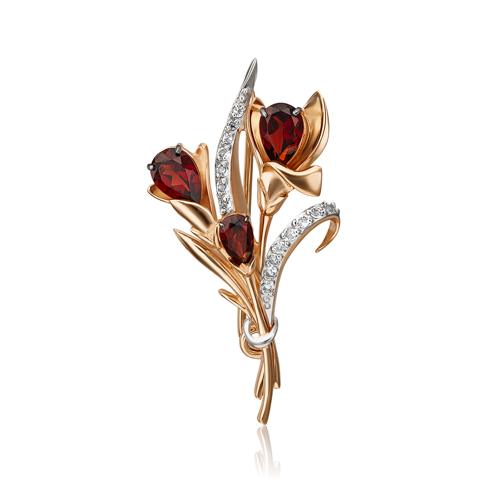Брошь «Крокус» из красного золота c гранатами и натуральными топазами white Артикул: 04-0247-00-264-1110-57