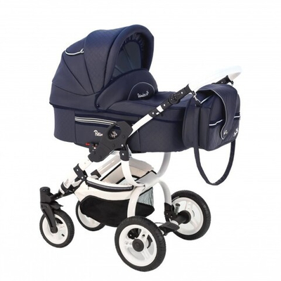 Детская коляска Reindeer City Lily 3 в 1, эко-кожа с конвертом (темный-синий)