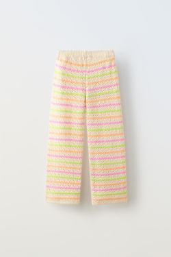 ZARA БРЮКИ ИЗ КРУЖЕВА КРОШЕ В ПОЛОСКУ, ОРАНЖЕВЫЙ