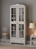 Шкаф-витрина Бритта двухдверная, с полками, массив сосны, белый воск