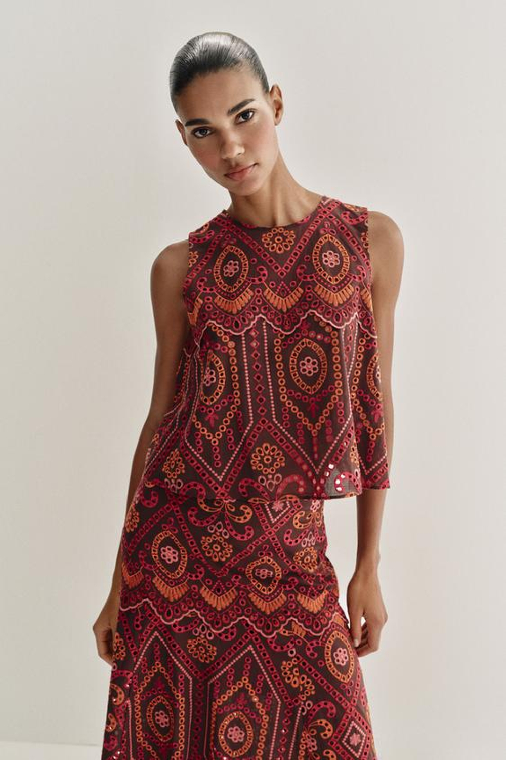 ZARA ЮБКА МИДИ С ПЕРФОРАЦИЕЙ, РАЗНОЦВЕТНЫЙ